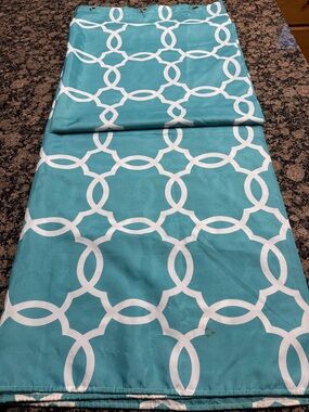Turquoise Geometric Grommet shower Curtain  - White Trellis